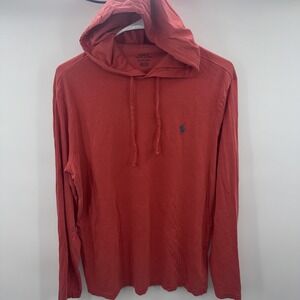 Polo Ralph Lauren Hoodie Medium Orange Lightweight Pullover Pony Logo Casual